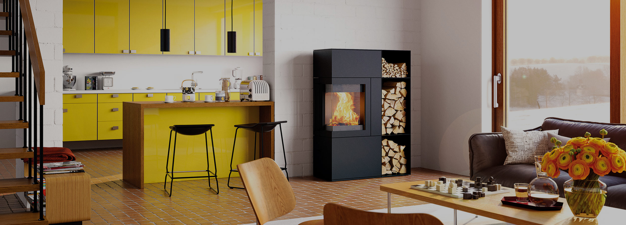 HASE Kaminofen Sendai Pro Stahl schwarz mit Holzregal